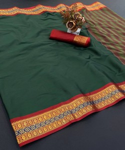 ส่าหรีคอตตอนพิมพ์ลายออร่าทันสมัยเสื้อผ้าพื้นเมืองจากนักออกแบบ - Product Image 1