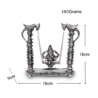 Estatua de Metal Plateada Tallada a Mano del Señor Ganesh en Posición de Columpio para Decoración del Hogar, Ganpati con Jula para Regalo de Boda