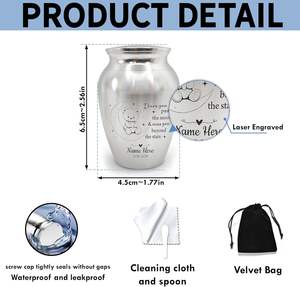 Urne commémorative gravée de souvenir décorative en acier inoxydable personnalisée pour la perte d'enfants d'urnes en argent de taille personnalisée - Product Image 4