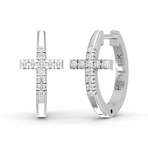 Pendientes de aro con cruz de oro de 14 quilates y diamantes para mujer - Product Image 1