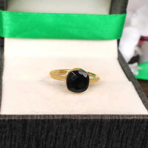 92.5 Sterling Silver Men's Statement <b>Ring</b> <b>Black</b> <b>Onyx</b> Gemstone Rhodium Plated Rectangle Shape 8x8mm 2.15g - Product Image 1
