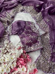 Dernier Saree indien en soie lavande éblouissant Dernier chemisier traditionnel Exclusif Fancy Party Wear Women Most Trendy - Product Image 2
