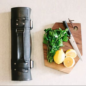 Bolsa enrollable personalizable y duradera para cuchillos de chef, nuevo diseño, bolsa enrollable de herramientas de cuero genuino con soporte OEM - Product Image 1