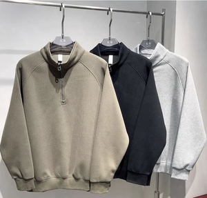 Ensemble de salon Streetwear tendance moderne pour hommes, jogging à demi-fermeture éclair et col montant doublé polaire, sweat à capuche décontracté à épaules tombantes ODM - Product Image 5