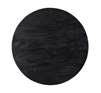 Table de salle à manger ronde en manguier massif finition noire mate sablée surface lisse piédestal conique à dessus en bois