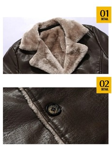 2025 Men's Real Leather Blazer <b>Stand</b> Collar Autumn Winter Business Fleece Big Lapel Fake Fur Plush Trench Coat for Middle-aged - Product Image 4