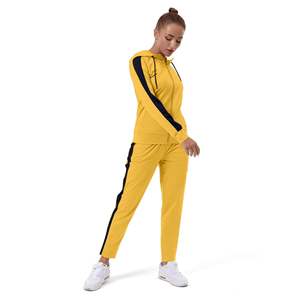 Women Yellow Hooded Tracksuit <b>Set</b> Full Sleeve Zipper Front <b>Matching</b> <b>Jogger</b> Pants Solid Color Sporty Casual Autumn Wear - Product Image 1