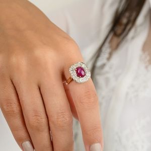 Anillo de cóctel para mujer de oro amarillo sólido de 14K con precio al por mayor con rubí y diamante de corte ovalado natural para bodas - Product Image 6
