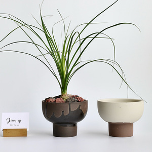 Pot de fleurs décoratif moderne minimaliste en céramique <span class=keywords><strong>sur</strong></span> piédestal de 12 cm avec drainage et plateau - Product Image 3