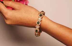 Polki <b>Bracelet</b> Matt Gold Polish Brass Jewellery <b>Set</b> for Weddings Parties Size Options 2.4 2.6 Gold Plated Fashion Jewelry Gifts - Product Image 2