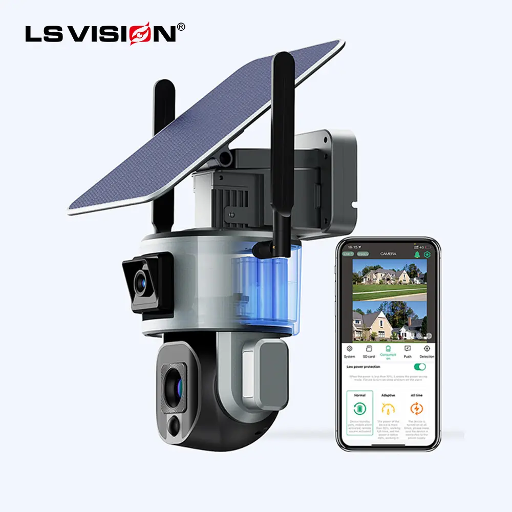 LS VISION Waterproof IP66 4K 10X Zoom Outdoor Security wifi Camera Dual Lens CCTV 4g solar power PTZ camera Two Way Audio