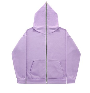 Sudaderas con capucha con cremallera bidireccional doble en blanco liso 100% algodón polar patrón Regular hombro caído cara completa Zip Up Sudadera con capucha para hombres - Product Image 1