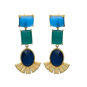 ต่างหูดีไซน์เนอร์สีทองแบบห้อยประดับอัญมณีหลากสีโมนาลิซ่า ดีไซน์โดดเด่น สำหรับผู้หญิงและเด็กผู้หญิง - Product Image 1