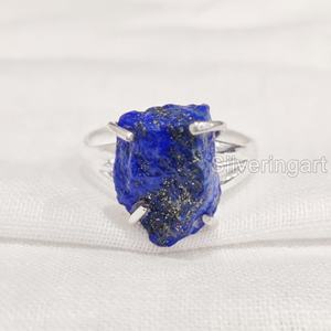 Anillo de Plata de Ley 925 con Piedra Natural de Lapislázuli, Estilo Bohemio, para Mujer, Joyería con Piedras Preciosas, Anillo de Navidad - Product Image 3