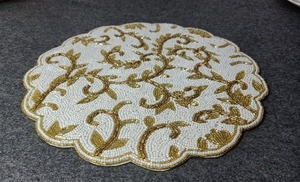Best Seller Handmade Embroidery Eco-Friendly Luxury Beaded Placemats Indian Style Glass Stone Coasters Custom Wedding <b>Table</b> - Product Image 2