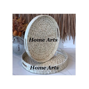 Ensemble de 2 plateaux de service de différentes tailles, design classique, forme ronde, plateau de service pour desserts, dattes, pour la maison, l'hôtel - Product Image 2