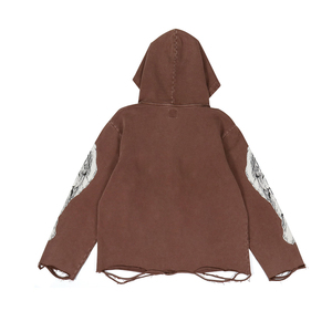Accepter logo personnalisé surdimensionné en détresse acide sweat à capuche avec bas coupé vintage sweats à capuche pour hommes - Product Image 2