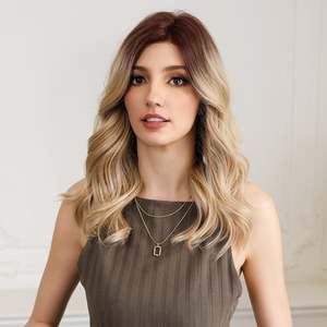 Remi-DWY Free Part for Ombre Blonde Mid-Length Glueless Synthetic <b>Wig</b> Transparent Lace Front Mono Lace Front Free Part - Product Image 1