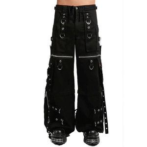 Pantalon noir ample à chaînes pour femme, style gothique, avec fermeture éclair amovible, vente en gros, punk, streetwear, 2026 - Product Image 1