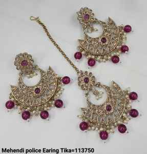 INDIAN EARRINGS TRADITIONAL and FASHIONABLE WITH PEARL EARRINGS and MANGTIKKA <b>SET</b> for WOMEN <b>GIRLS</b> - Product Image 4