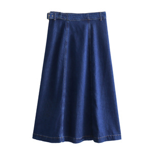 กระโปรงผ้ายีนส์มีเข็มขัดสำหรับผู้หญิงกระโปรงทรงเอแบบลำลอง - Product Image 2