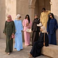 Setelan Abaya Loriya Dua Potong Tradisional Cina dengan Kancing Katak, Tunik Lengan Panjang & Rok Maxi Berlapis, Pakaian Islami Wanita yang Sopan