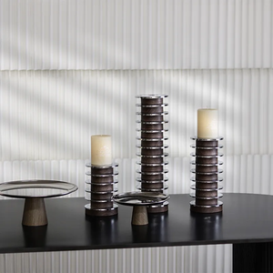 ชุดเชิงเทียน3ชิ้นทำจากไม้โบราณดีไซน์พรีเมี่ยมสำหรับโต๊ะคริสต์มาสแสงสว่าง - Product Image 2