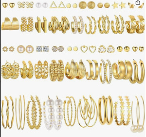 Lot de 42 paires de boucles d'oreilles créoles dorées, en alliage et acier inoxydable, hypoallergéniques, pour femmes - Product Image 4