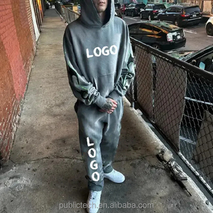 Wholesale Custom Acid Wash Tracksuit Set Street Fashion Two Piece Jogger Set Oversized Flared Sweatpants and Hoodie Set - Product Image 2