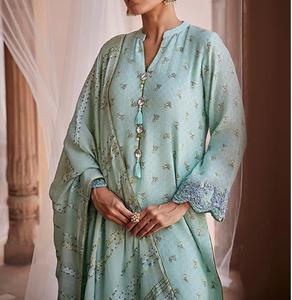 Bajo MOQ al por mayor Casual al aire libre de lujo Punjabi Stitch Suit Set diseño de impresión con color claro Allover bordado cosido traje - Product Image 6