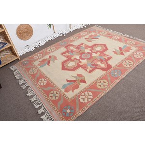 Tapis Turc Vintage Traditionnel Rouge Bleu 5.5 X 7.6ft Grande Surface Rectangle Laine Matériel Latex Patchwork pour Chambres Adolescentes - Product Image 2