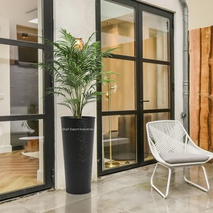 Juego de 3 macetas cilíndricas de metal martillado con revestimiento negro para el hogar y el jardín, Patio, porche delantero, decoración, maceta de flores - Product Image 2