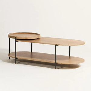 Mesa de centro de madera de mango macizo con estante inferior Muebles elegantes y duraderos - Product Image 1