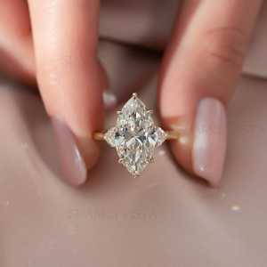 10K/14K/18K Gold Lab Created Marquise Cut Moissanite Classic Three <b>Stone</b> Customized Design Engagement <b>Ring</b> GIA Certificate - Product Image 1