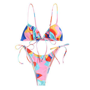 Maillot de bain bikini deux pièces sexy pour femme, imprimé animal, col en V, plissé, ajouré, écologique, personnalisable, multicolore - Product Image 1