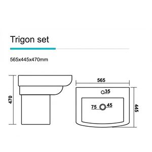 Juego de Lavabo Trigon con Pedestal, Moderno, de Cerámica, de Dos Piezas, para Uso en Villas y Hoteles - Product Image 2