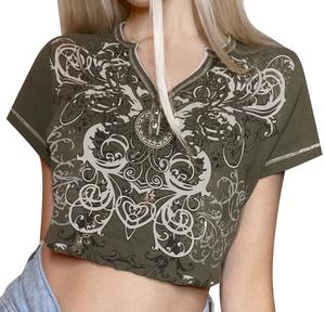 Top corto informal de moda de calle para mujer, camisetas de manga corta para exteriores, camisetas cortas con logotipo personalizado a la moda para mujer - Product Image 5