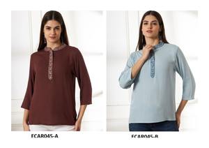 Breezy léger coton fleuri rayonne Kurti pour femmes été confort haut ethnique pour vêtements de jour teint uni Indo Western mode - Product Image 2