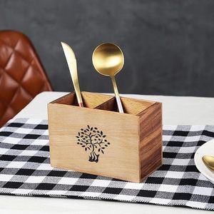Rustic Wooden <b>Cutlery</b> Holder With Natural Finish Perfect For Farmhouse Kitchen Dining Room And Outdoor Meals - Product Image 6