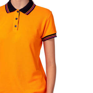 Custom Women's <b>Orange</b> <b>Polo</b> Shirt Contrast Striped Collar Short Sleeve Cotton Pique Ladies Casual Sport T-Shirt Slim Fit Uniform - Product Image 4