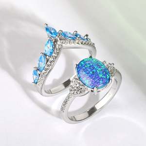 Jeulia Pear Cut <b>Opal</b> Stackable Sterling Silver Wedding <b>Ring</b> Set - Product Image 6