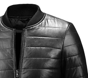 Chaqueta de cuero de bombardero negro de alta calidad, soporte acolchado de piel de oveja genuina, acolchado de pato personalizado ligero informal a la moda - Product Image 4