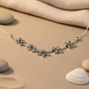 925 <b>Silver</b> Fine Pendants & <b>Charms</b> Women's Moonstone Flower Necklace Gift Jewelry - Product Image 2