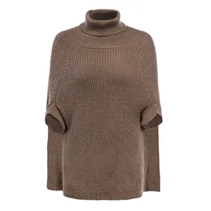 Haute qualité Oem hiver Polyester Europe haut longue culture col roulé confortable tricot jeter chandails pour les femmes