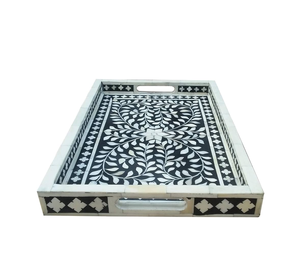 Plateau en os incrusté avec poignée métallique, design moderne de haute qualité, multifonctionnel, forme rectangulaire, quantité personnalisable pour la décoration intérieure - Product Image 4