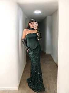 Vestido de Noche de Diseñador con Lentejuelas, Estilo Sirena, Manga Larga, Elegante, para Fiesta, para Mujer, Color Borgoña, Crema, Azul Marino, Tallas 36, 38, 40, 42 - Product Image 4