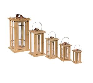 Juego de 5 velas de madera y vidrio, fabricante y distribuidor de faroles de diseño antiguo, Mango de madera y vidrio - Product Image 1