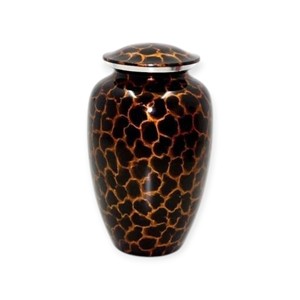 Urna Funeraria Marrón Oscuro con Patrón Agrietado, Acabado Brillante y Tapa Redondeada para un Tributo Conmemorativo Único - Product Image 1