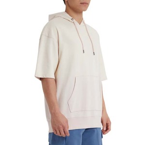 Sweat-shirt à capuche surdimensionné pour homme, manches courtes, couleur unie, coton French Terry, coupe décontractée, style printemps - Product Image 3