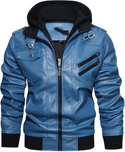 Veste en cuir épaisse de haute qualité pour homme, style streetwear d'hiver, finition élégante, coupe ajustée, poche avant, veste de motard - Product Image 1